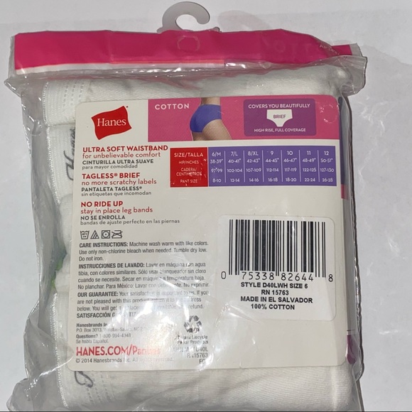 Hanes Cotton Tagless Briefs 3 Pack for Women Size 6/M (New) - Picture 2 of 2